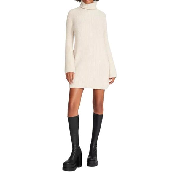STEVE MADDEN Abbie Turtleneck Ribbed Sweater Dress Oatmeal NWOT Large - Picture 1 of 10